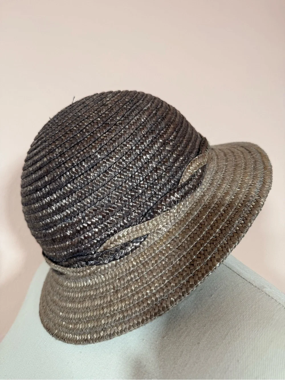 Vintage Italian Brandeis natural straw Grey tan Art deco short brim sun hat - Picture 8 of 17